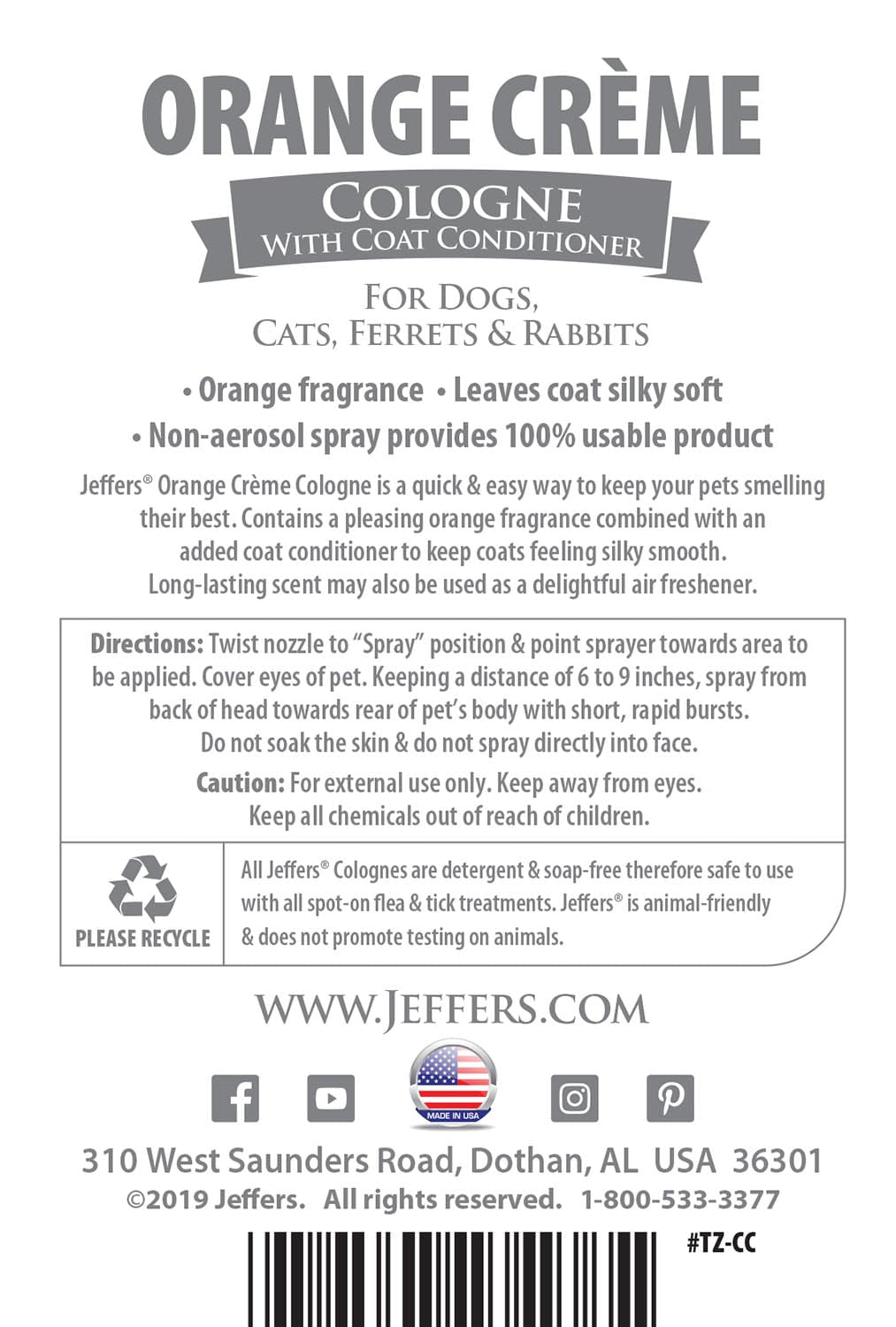 Pet Cologne & Coat Conditioner Spray — 16 oz